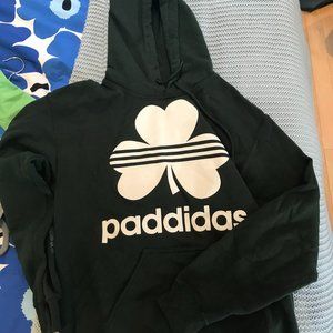 green/white "paddidas" hoodie, size S